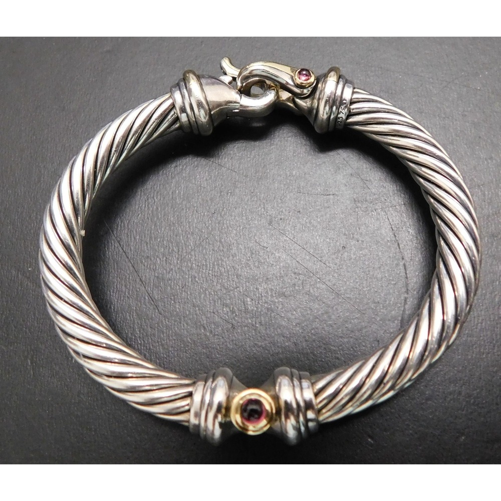 DAVID YURMAN 18k Gold Sterling Silver Gemstone 7mm Buckle Bracelet $2250rt sz S